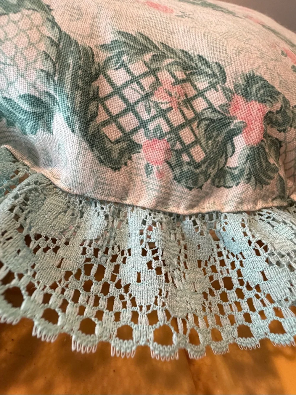Vintage Lace Throw Pillow set green & blush floral hearts cottagecore